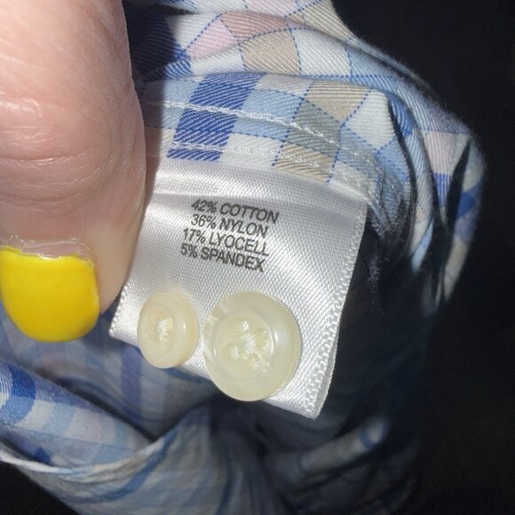 Peter Millar Shirt Mens 2XL Blue Pink Plaid Button Down Long Sleeve Performance - Picture 5 of 5